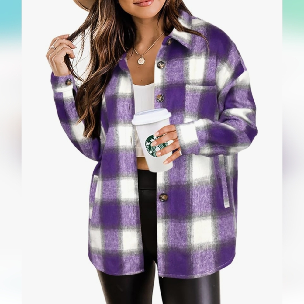 Long Sleeve Button Down Flannel Shirt Plaid Shacket